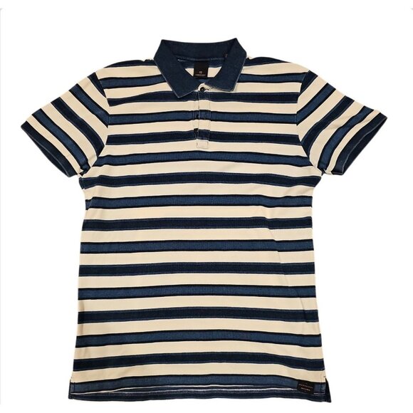 Scotch & Soda Other - Striped Polo Shirt For Men Navy & Cream Short Sleeve Casual Wear Collared Neck W